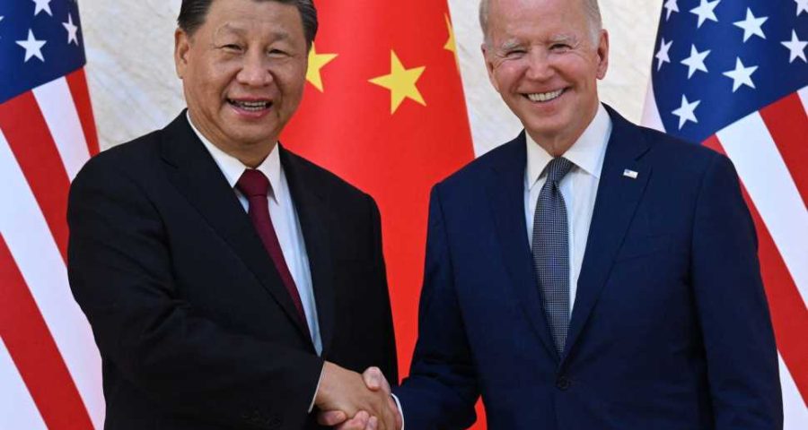 (FILES) US President Joe Biden (R) and China's President Xi Jinping (L) shake hands as they meet on the sidelines of the G20 Summit in Nusa Dua on the Indonesian resort island of Bali on November 14, 2022. US President Joe Biden and Chinese President Xi Jinping are expected to meet on November 15 in San Francisco in what will be the rival powers' first summit in a year, informed sources said on November 8, 2023. The two sides have not formally announced the date but have made arrangements to hold the meeting on the sidelines of the upcoming Asia-Pacific Economic Cooperation summit, which the United States is hosting, according to a US official and a Washington-based diplomat, both speaking on condition of anonymity. (Photo by SAUL LOEB / AFP) (Photo by SAUL LOEB/AFP via Getty Images)